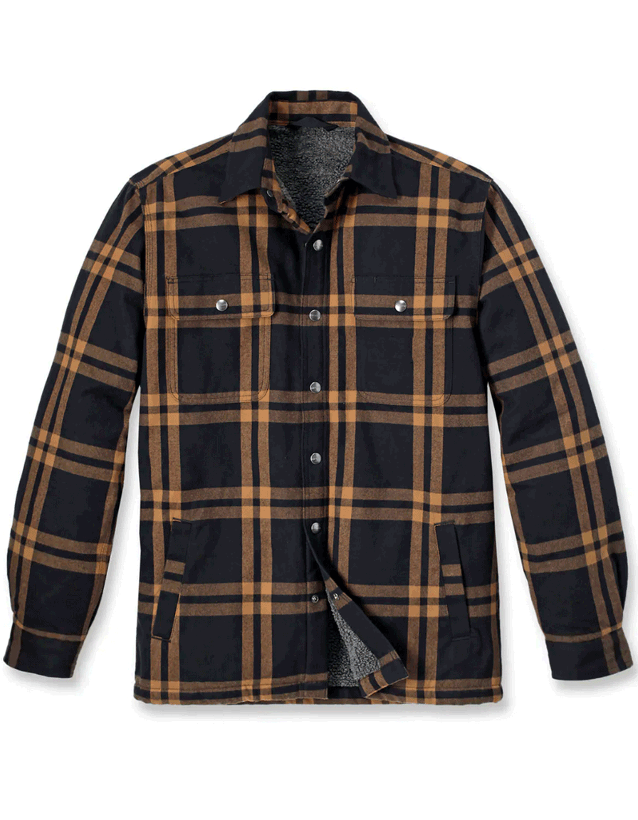 Relaxed fit sherpa-lined flannel shirt jacket.